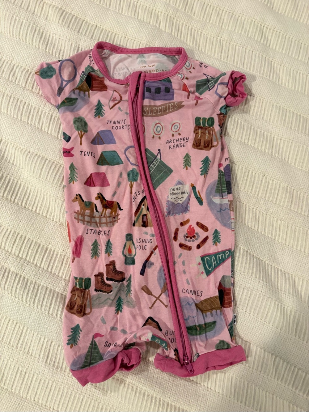 Pink Camping Print Baby Romper